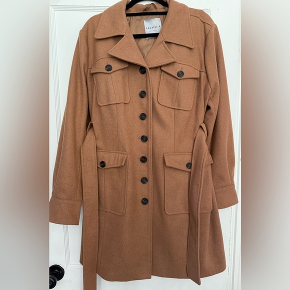 Bagatelle Lined Wool Blend Camel Belted Trench Coat Size 1X - Picture 2 of 13